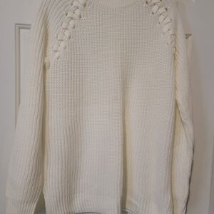 SO Ivory Knit Sweater with Lace-Up Details